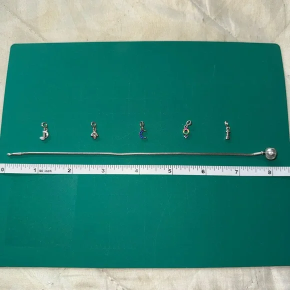 Size 8” Pandora Silver Charm Bracelet with Colorful Charms - Picture 3 of 7